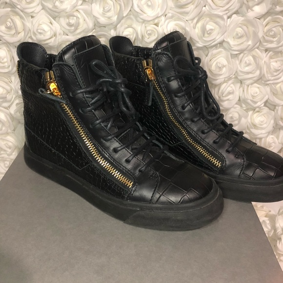 Giuseppe Black Croc Embossed Sneaker 
